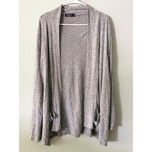 ECLA Women's XL Open Front Gray Cardigan Sweater Knit Pockets NO FLAWS/MINT
